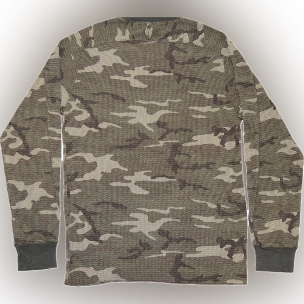 Ralph Lauren RRL Cotton Olive Camo Long Sleeve Thermal Waffle-Knit Tee Shirt - Picture 10 of 16